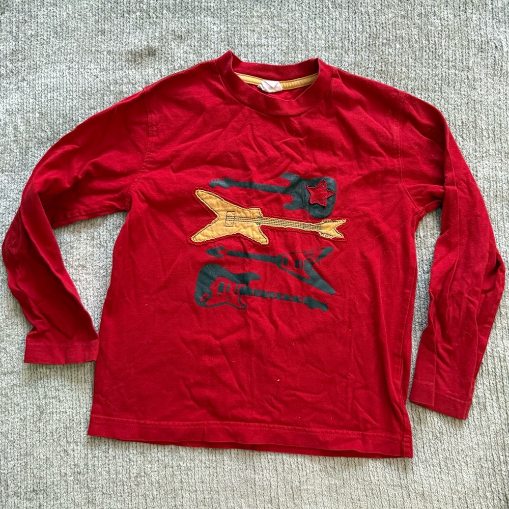 Mini Boden Red Guitar Graphic Long Sleeve Tee | Boys‎ 7–8Y